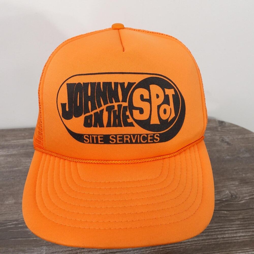 Johnny‎ On The Spot Hat Cap Snap Back Mens One Size Orange Trucker Site Services